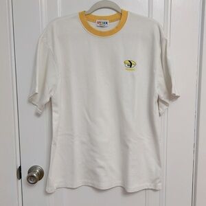 TWO Oversized Thick Cotton T-Shirt with Colored Collar and Embroidered Patch